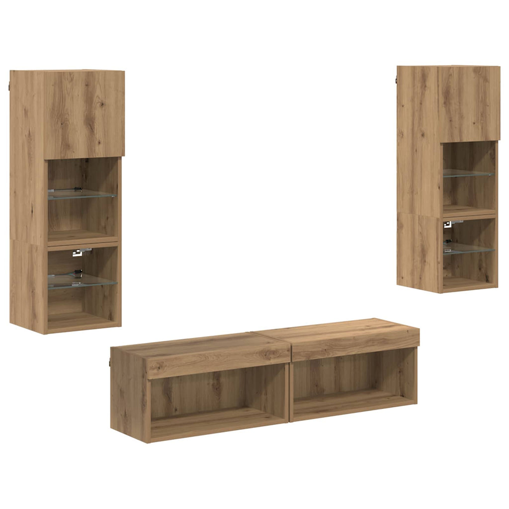 Unità TV da Parete 6 pcs Rovere artigianale Legno multistrato