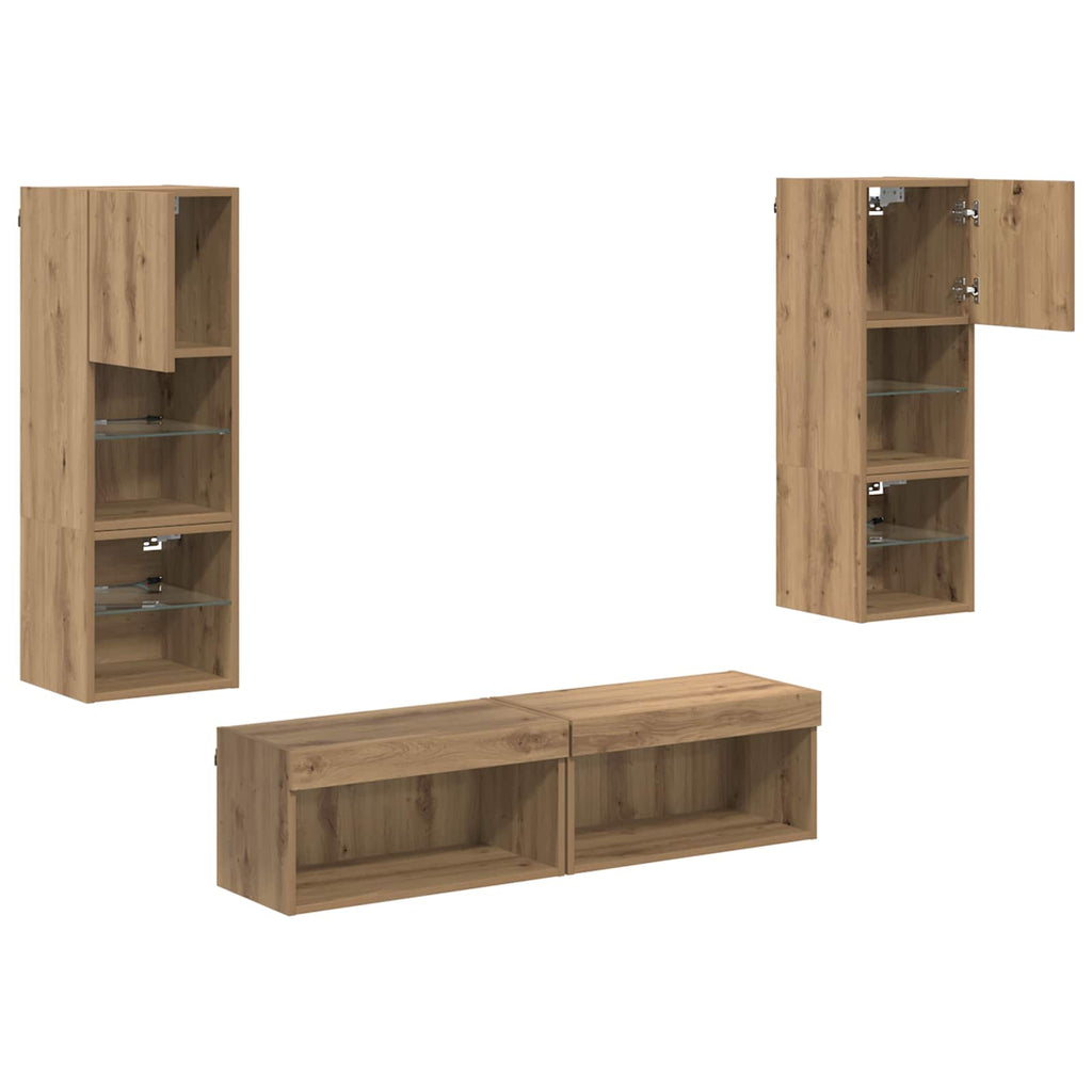 Unità TV da Parete 6 pcs Rovere artigianale Legno multistrato