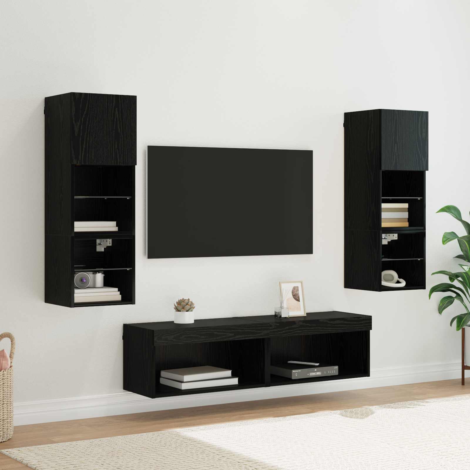 Unità TV da Parete 6 pcs Rovere Nero Legno multistrato
