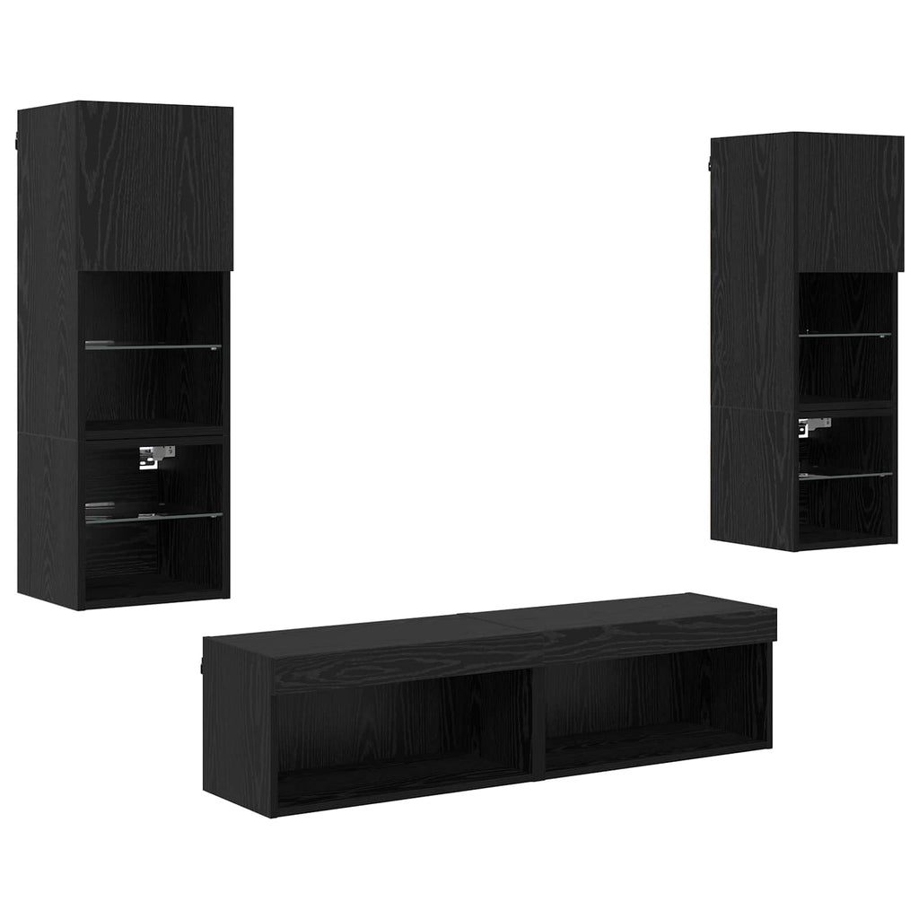 Unità TV da Parete 6 pcs Rovere Nero Legno multistrato