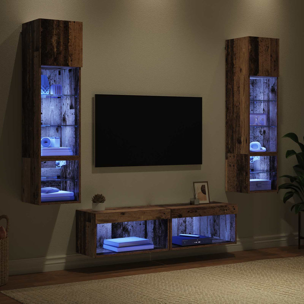 Unità TV da Parete 6 pcs Legno vecchio Legno multistrato