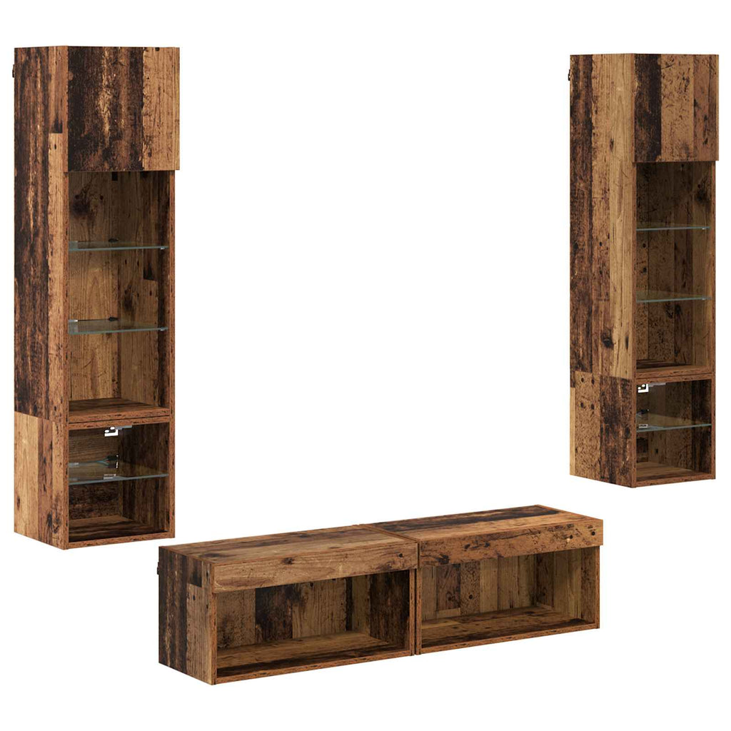 Unità TV da Parete 6 pcs Legno vecchio Legno multistrato