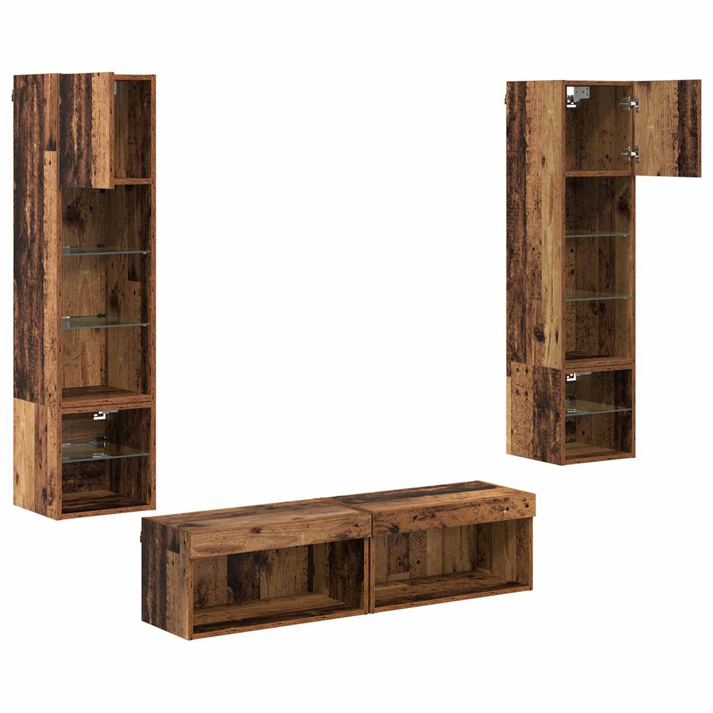 Unità TV da Parete 6 pcs Legno vecchio Legno multistrato