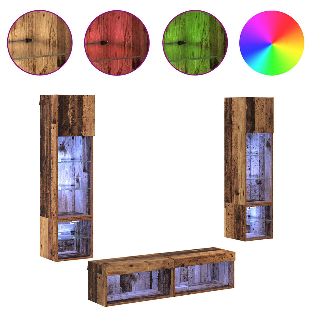 Unità TV da Parete 6 pcs Legno vecchio Legno multistrato