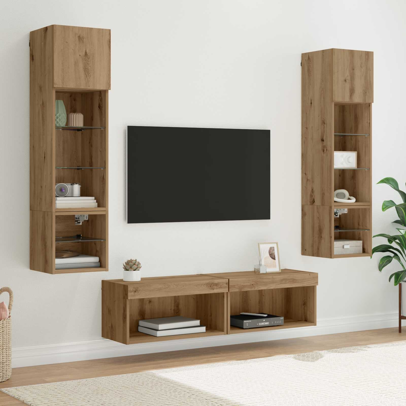 Unità TV da Parete 6 pcs Rovere artigianale Legno multistrato