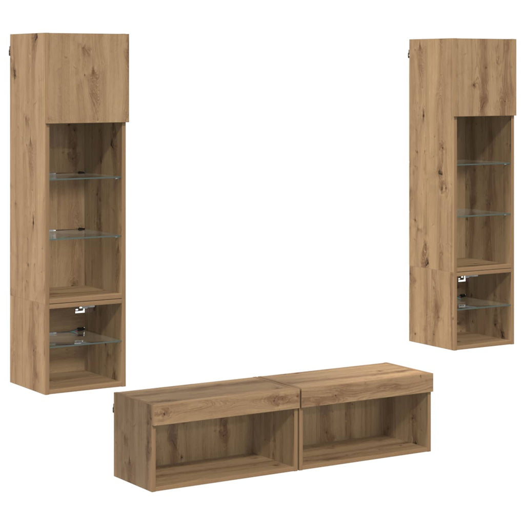 Unità TV da Parete 6 pcs Rovere artigianale Legno multistrato