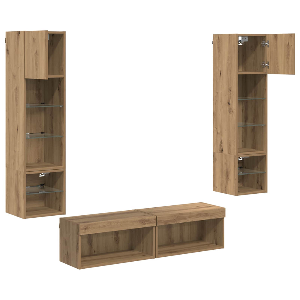 Unità TV da Parete 6 pcs Rovere artigianale Legno multistrato