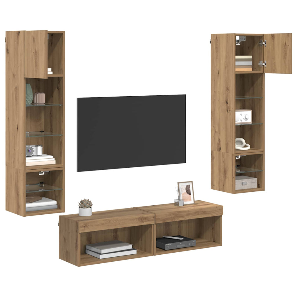 Unità TV da Parete 6 pcs Rovere artigianale Legno multistrato