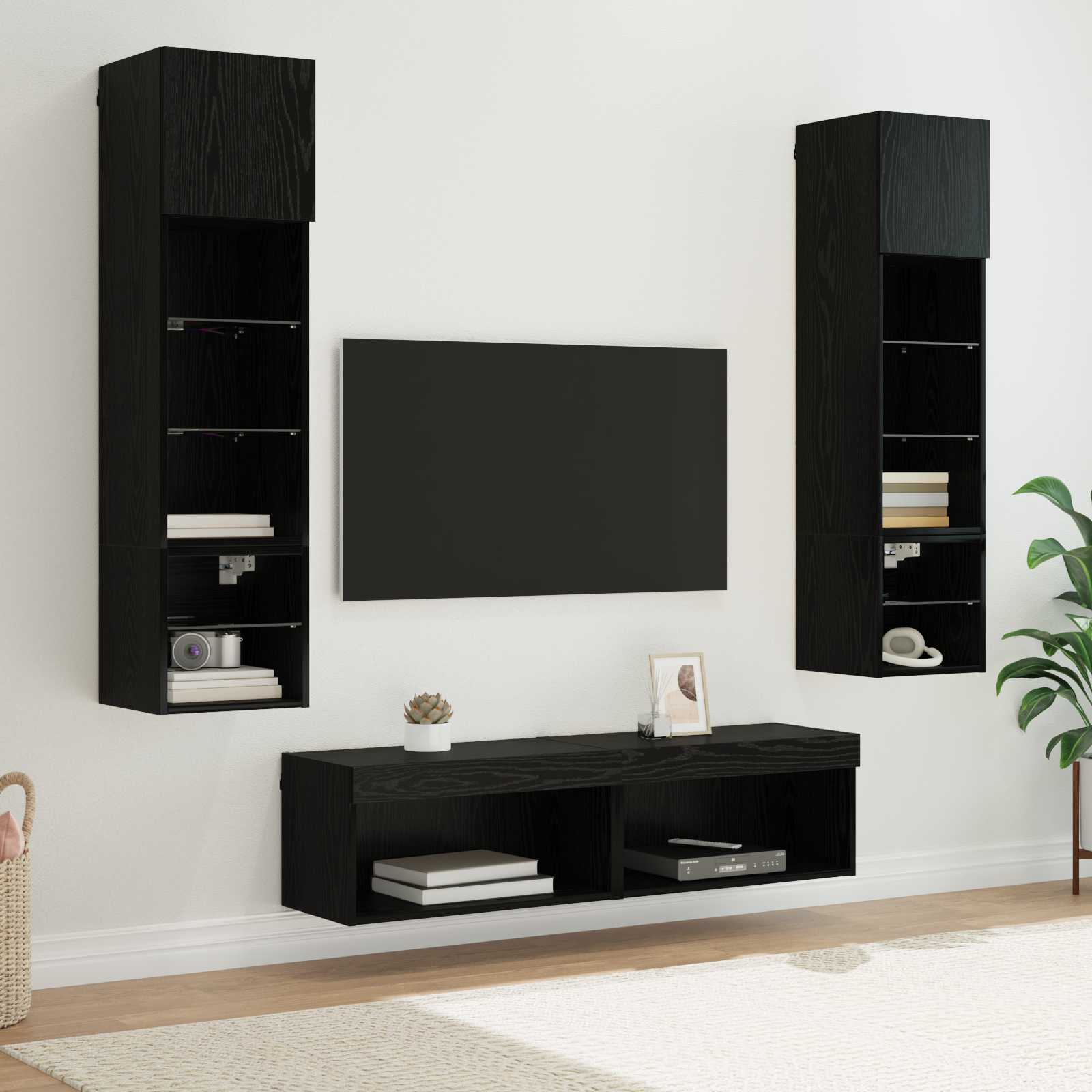 Unità TV da Parete 6 pcs Rovere Nero Legno multistrato
