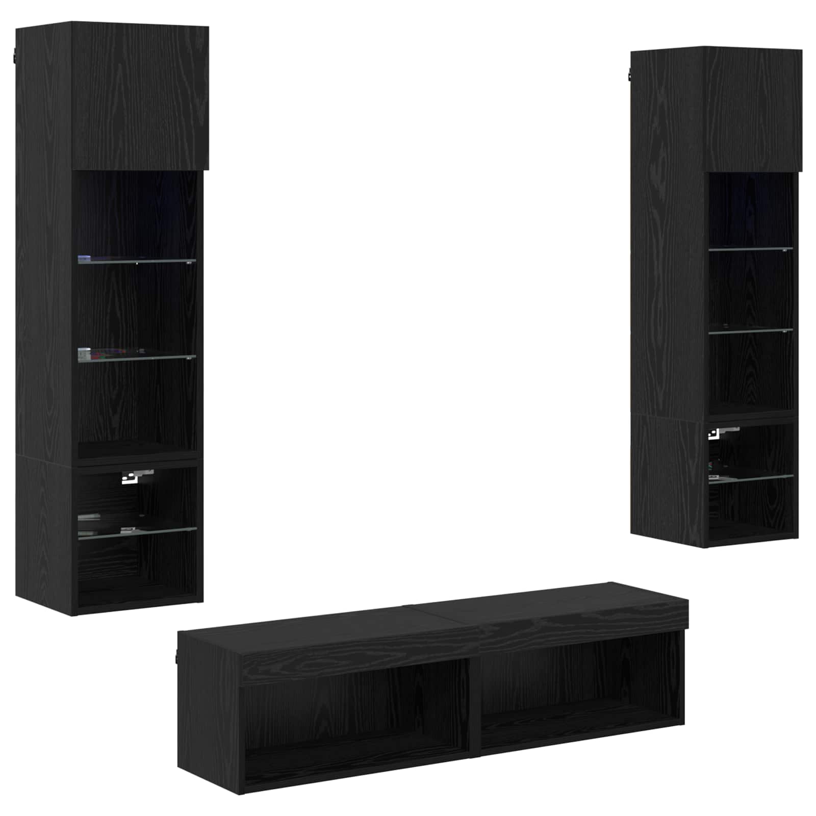 Unità TV da Parete 6 pcs Rovere Nero Legno multistrato