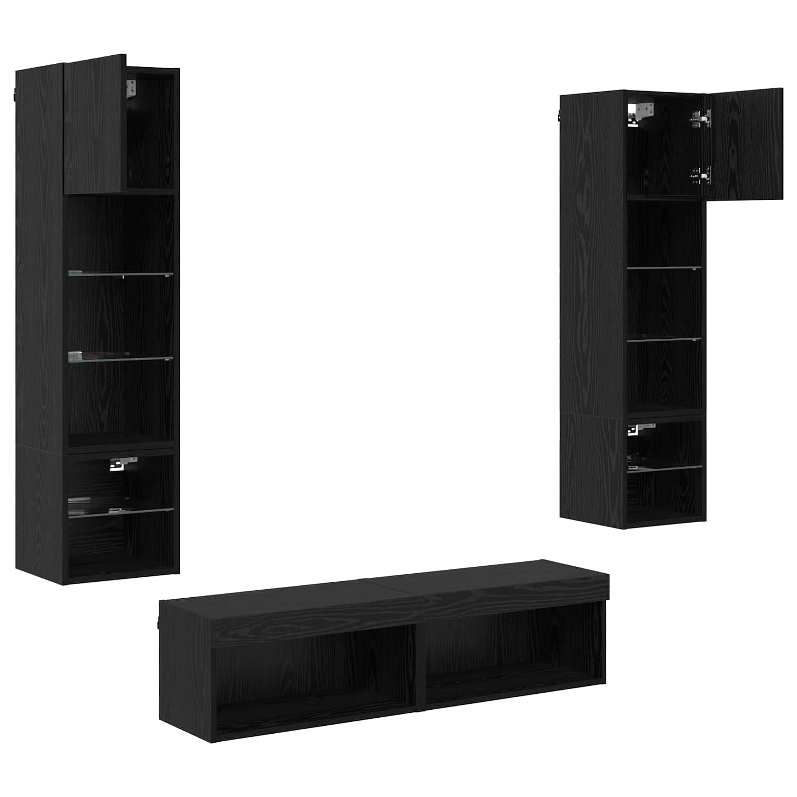 Unità TV da Parete 6 pcs Rovere Nero Legno multistrato