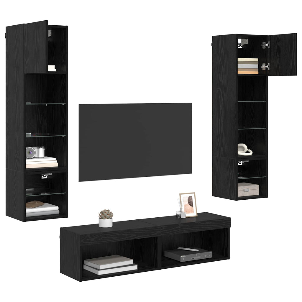 Unità TV da Parete 6 pcs Rovere Nero Legno multistrato