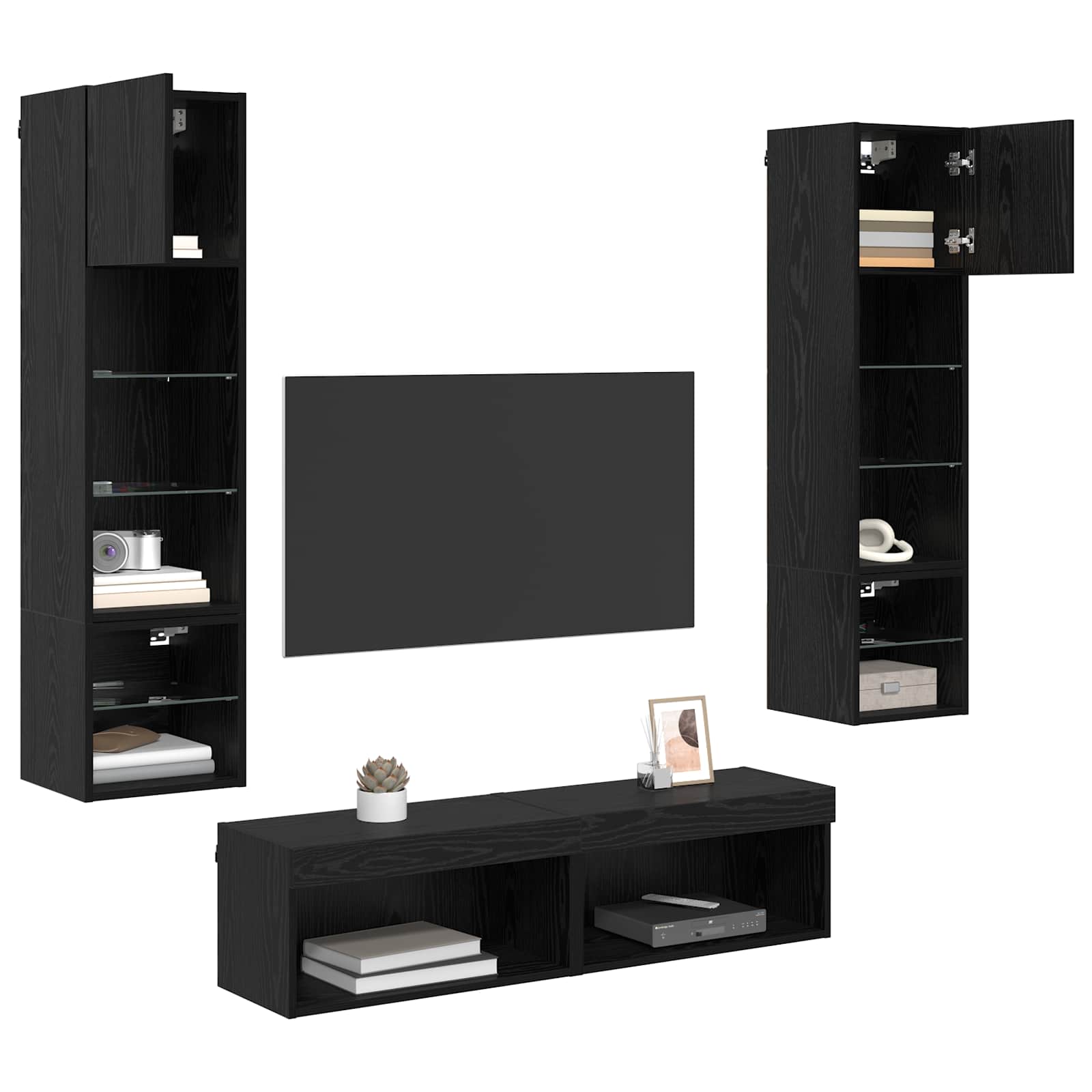 Unità TV da Parete 6 pcs Rovere Nero Legno multistrato