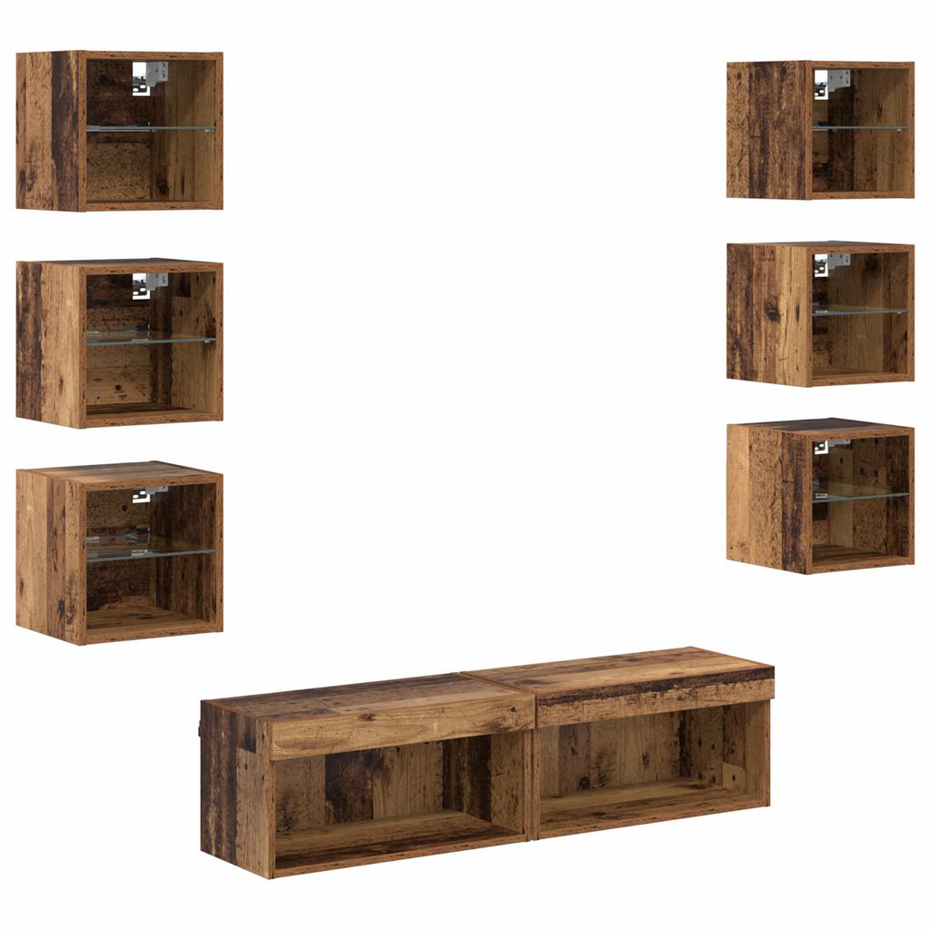 Mobile TV con luci a strisce a LED 8 pcs Legno vecchio Vetro