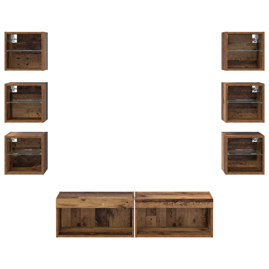 Mobile TV con luci a strisce a LED 8 pcs Legno vecchio Vetro