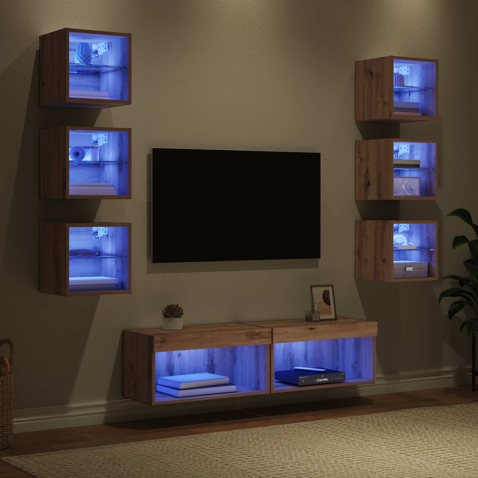 Mobile TV con cassetto 8 pcs Rovere artigianale Vetro