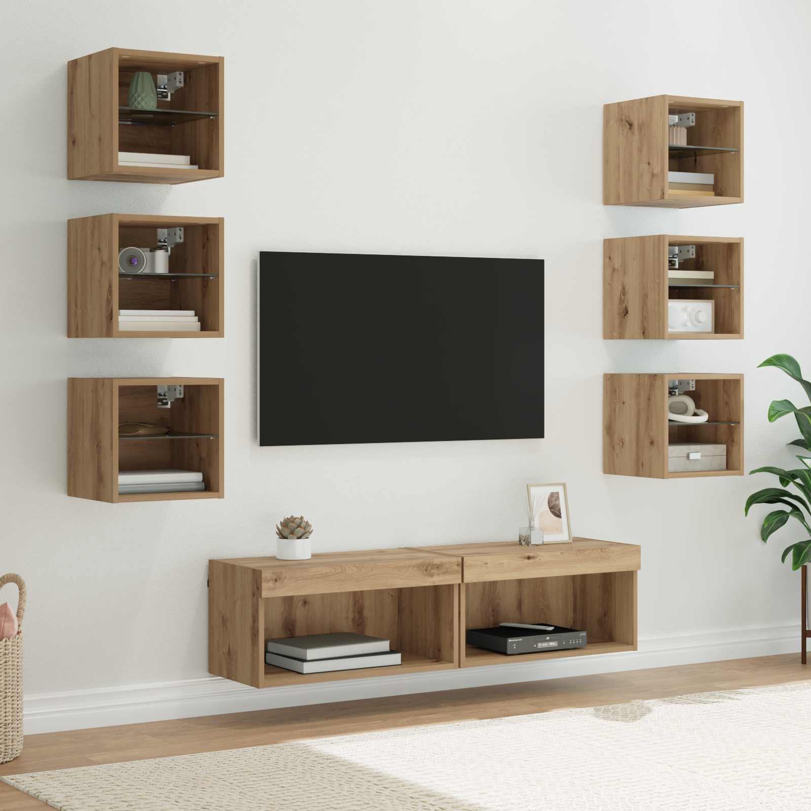 Mobile TV con cassetto 8 pcs Rovere artigianale Vetro