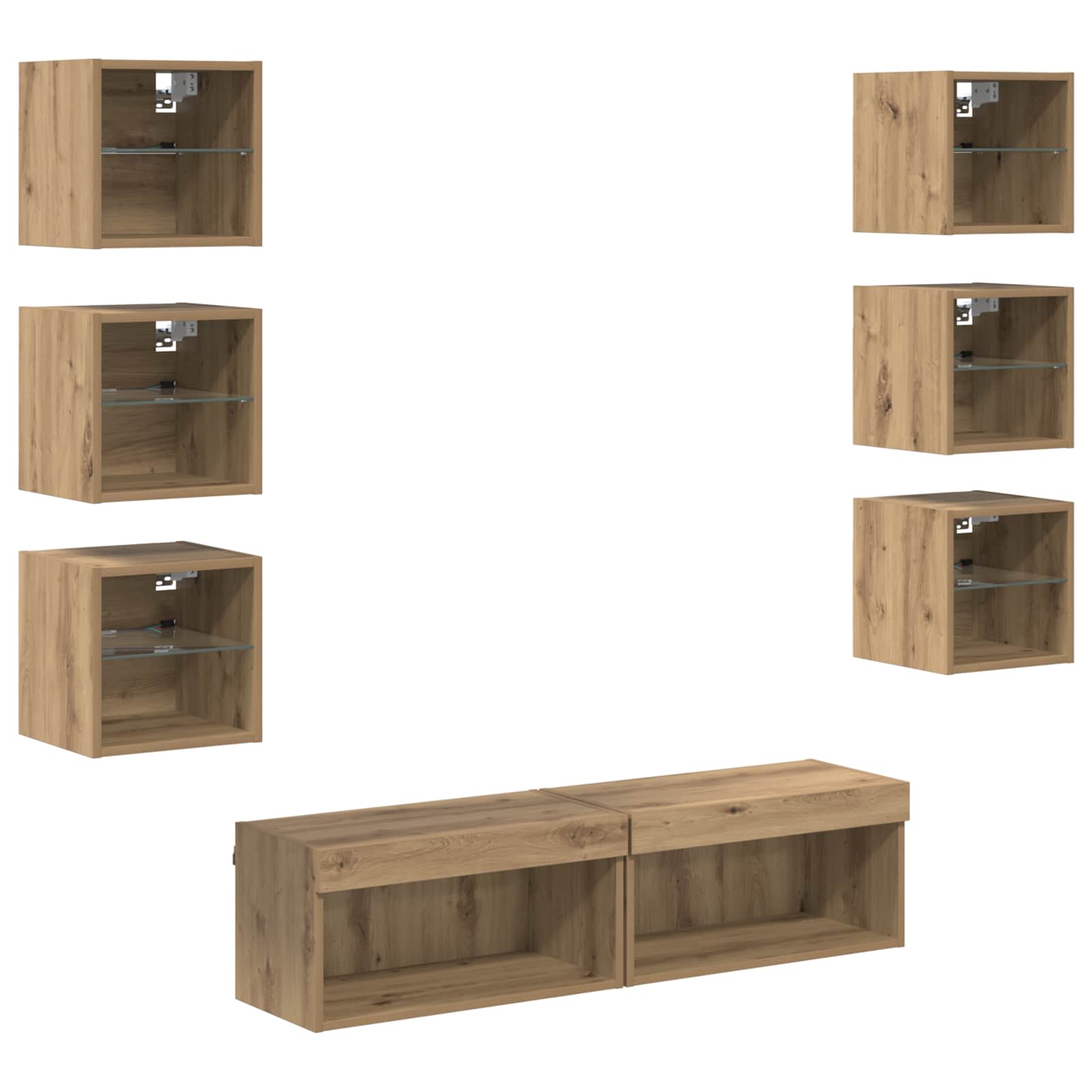Mobile TV con cassetto 8 pcs Rovere artigianale Vetro