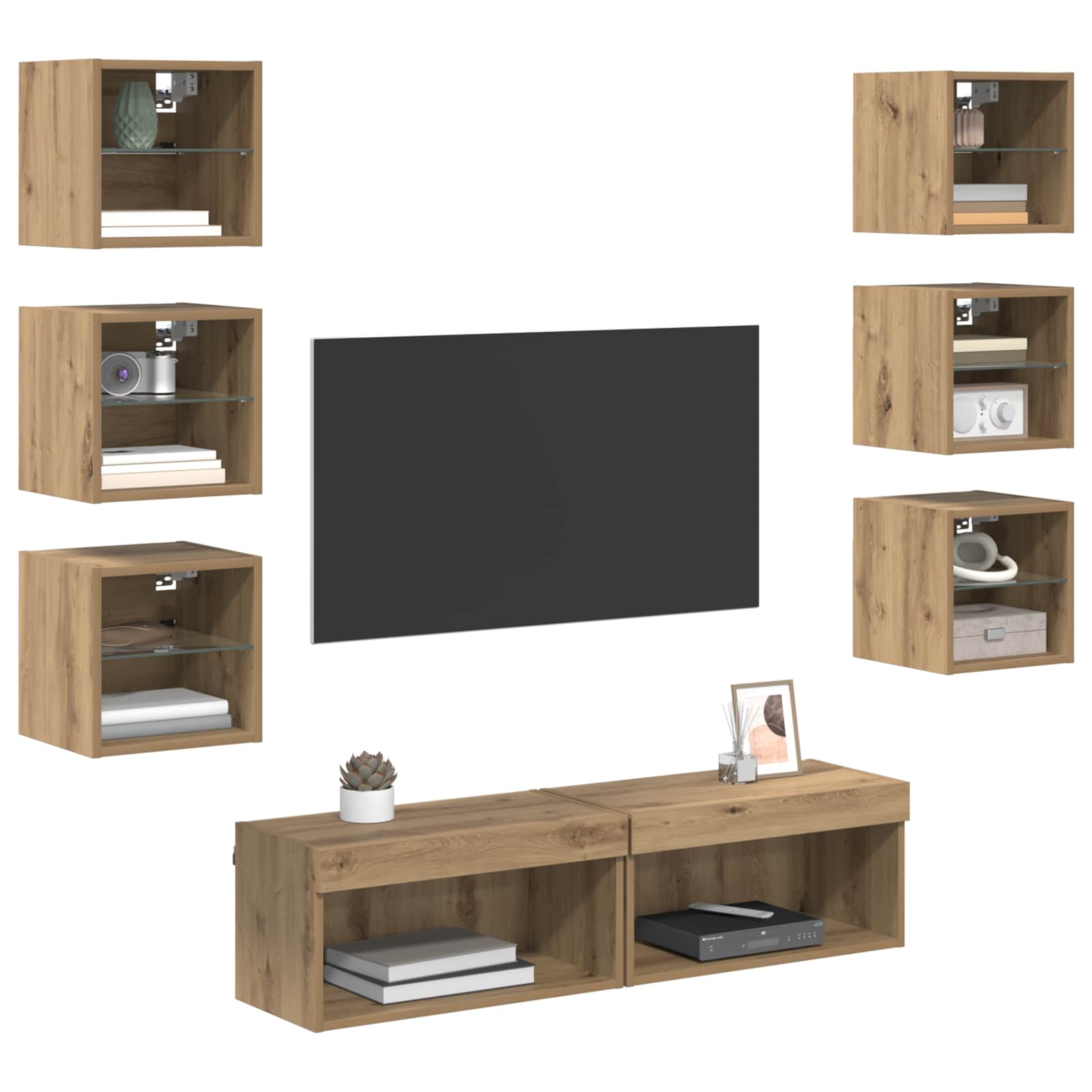 Mobile TV con cassetto 8 pcs Rovere artigianale Vetro