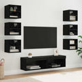 Mobile TV con luci a strisce a LED 8 pcs Rovere Nero Vetro