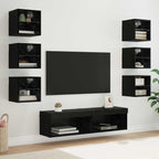 Mobile TV con luci a strisce a LED 8 pcs Rovere Nero Vetro