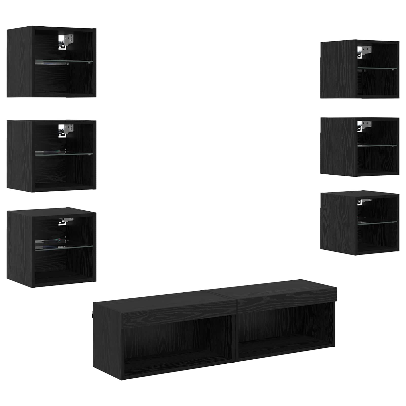 Mobile TV con luci a strisce a LED 8 pcs Rovere Nero Vetro