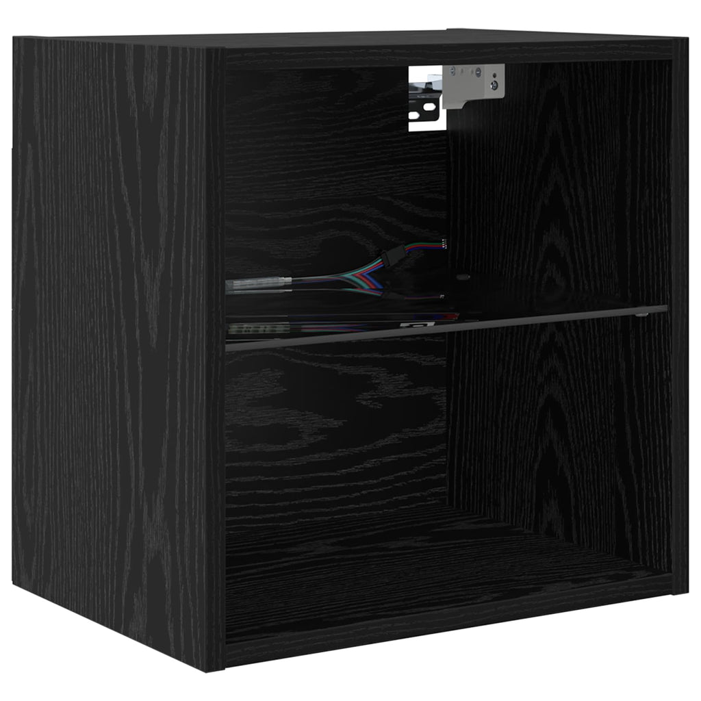 Mobile TV con luci a strisce a LED 8 pcs Rovere Nero Vetro