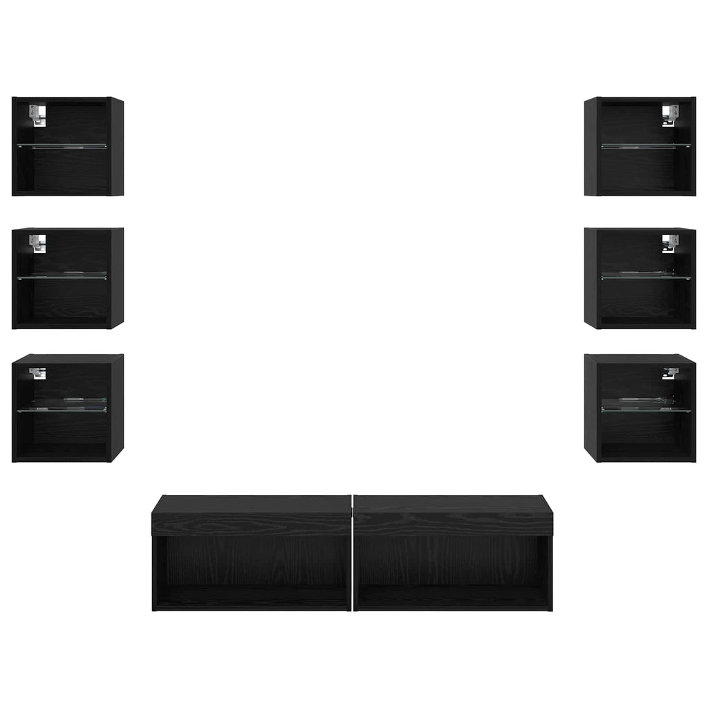 Mobile TV con luci a strisce a LED 8 pcs Rovere Nero Vetro