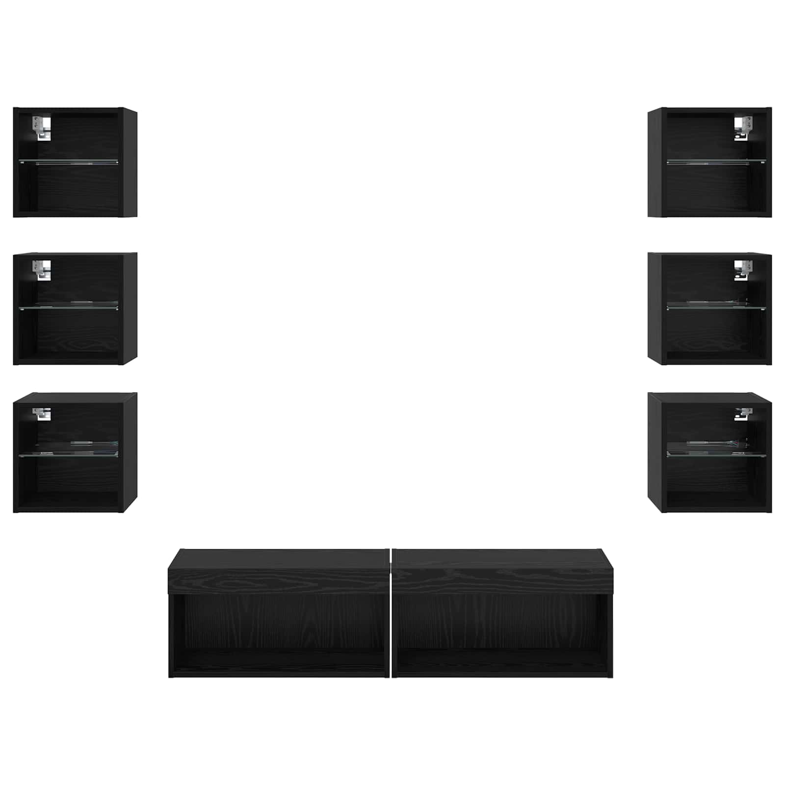 Mobile TV con luci a strisce a LED 8 pcs Rovere Nero Vetro