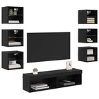 Mobile TV con luci a strisce a LED 8 pcs Rovere Nero Vetro