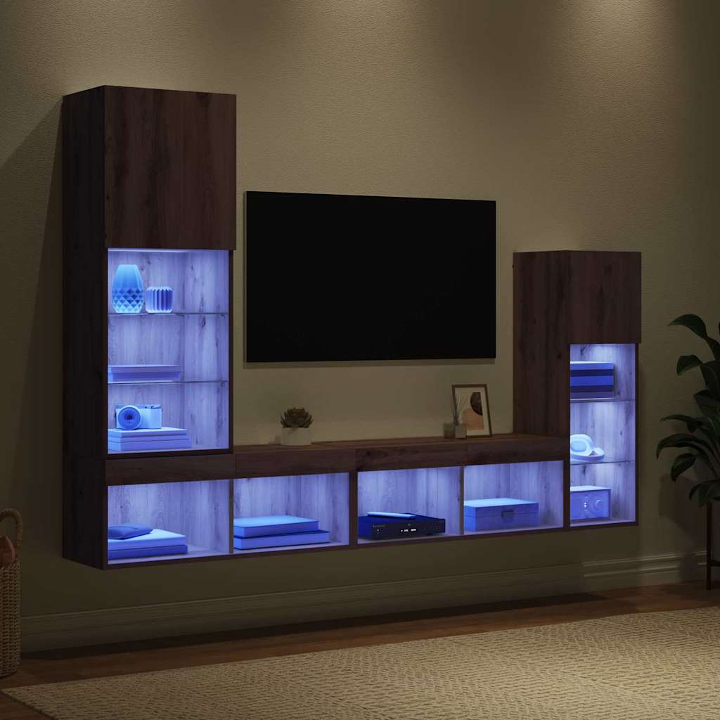 Unità per TV a Muro 4 pcs Rovere artigianale Legno multistrato