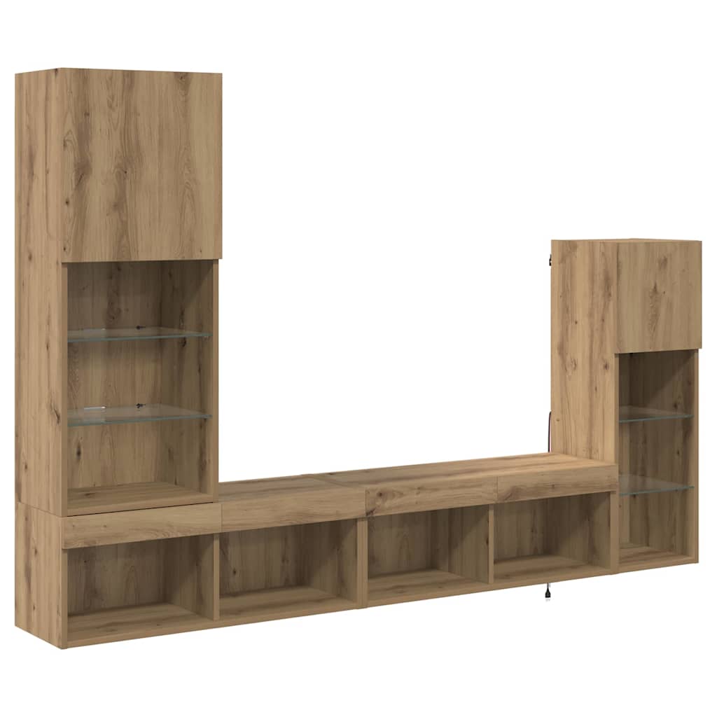 Unità per TV a Muro 4 pcs Rovere artigianale Legno multistrato
