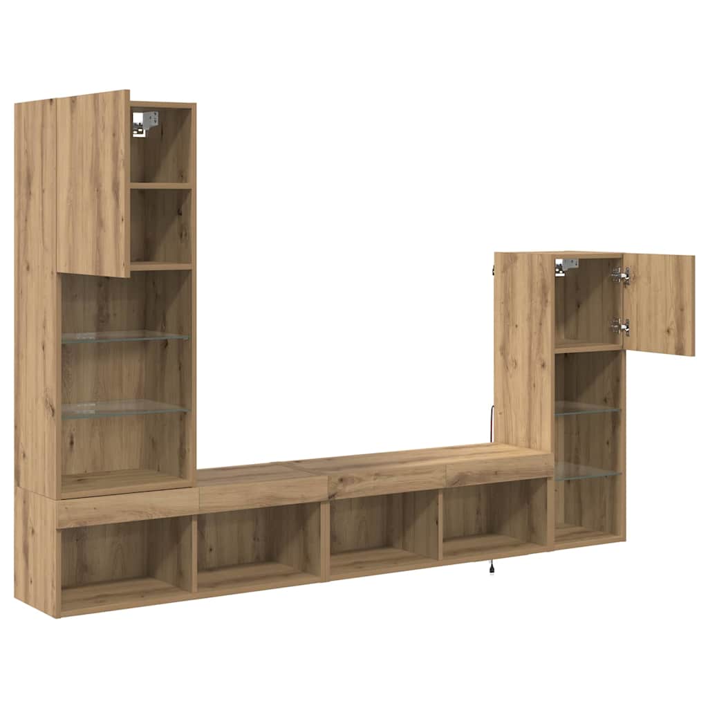 Unità per TV a Muro 4 pcs Rovere artigianale Legno multistrato