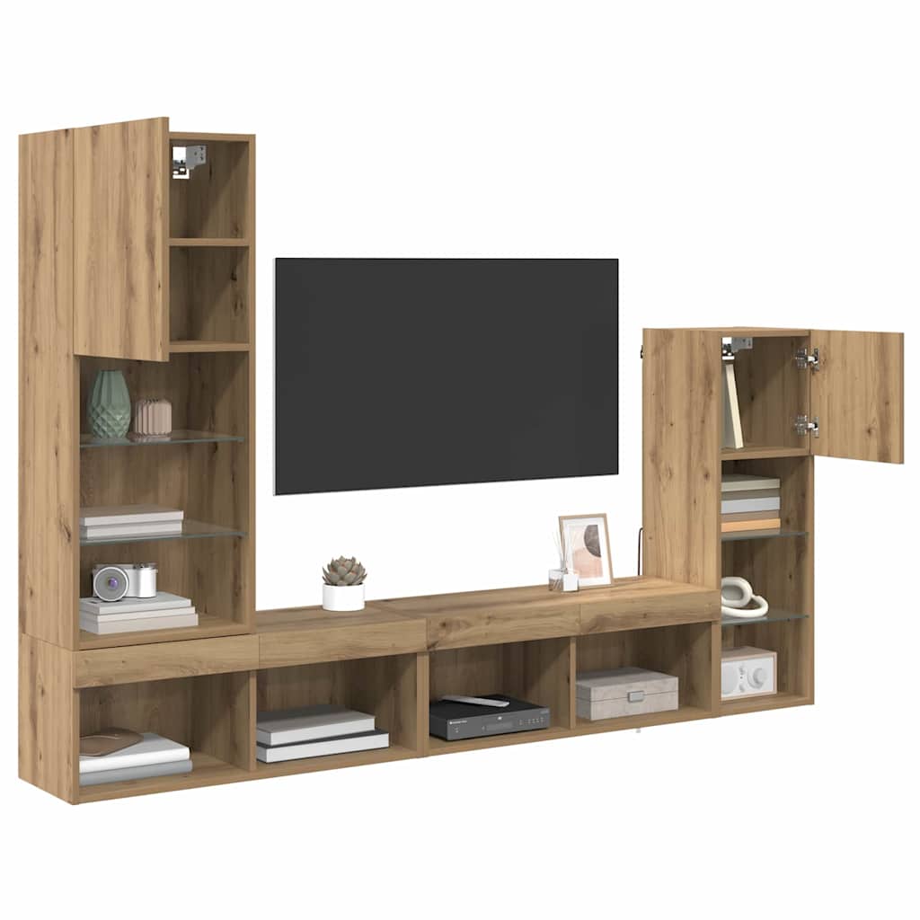 Unità per TV a Muro 4 pcs Rovere artigianale Legno multistrato