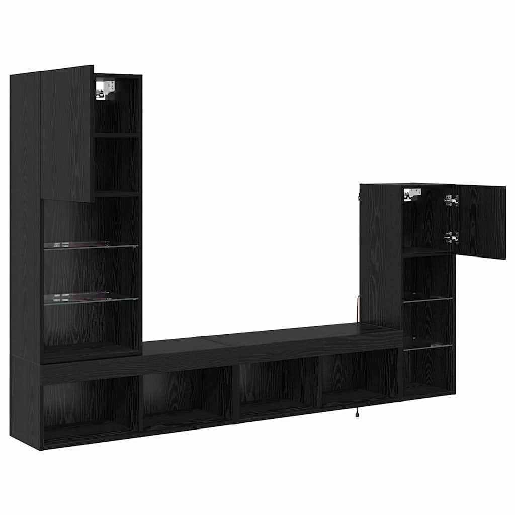 Unità per TV a Muro 4 pcs Rovere Nero Legno multistrato