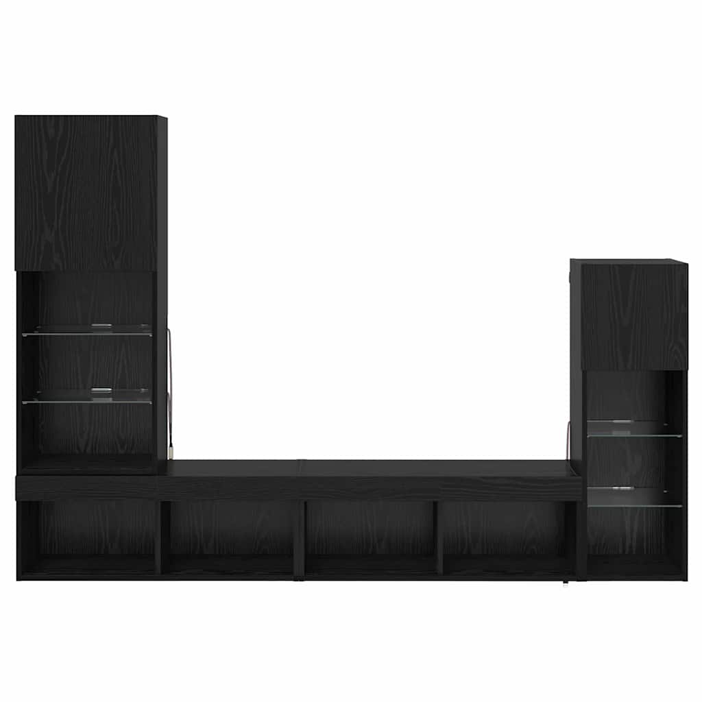 Unità per TV a Muro 4 pcs Rovere Nero Legno multistrato