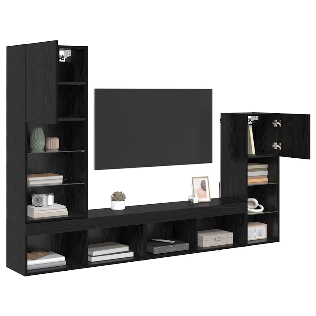 Unità per TV a Muro 4 pcs Rovere Nero Legno multistrato