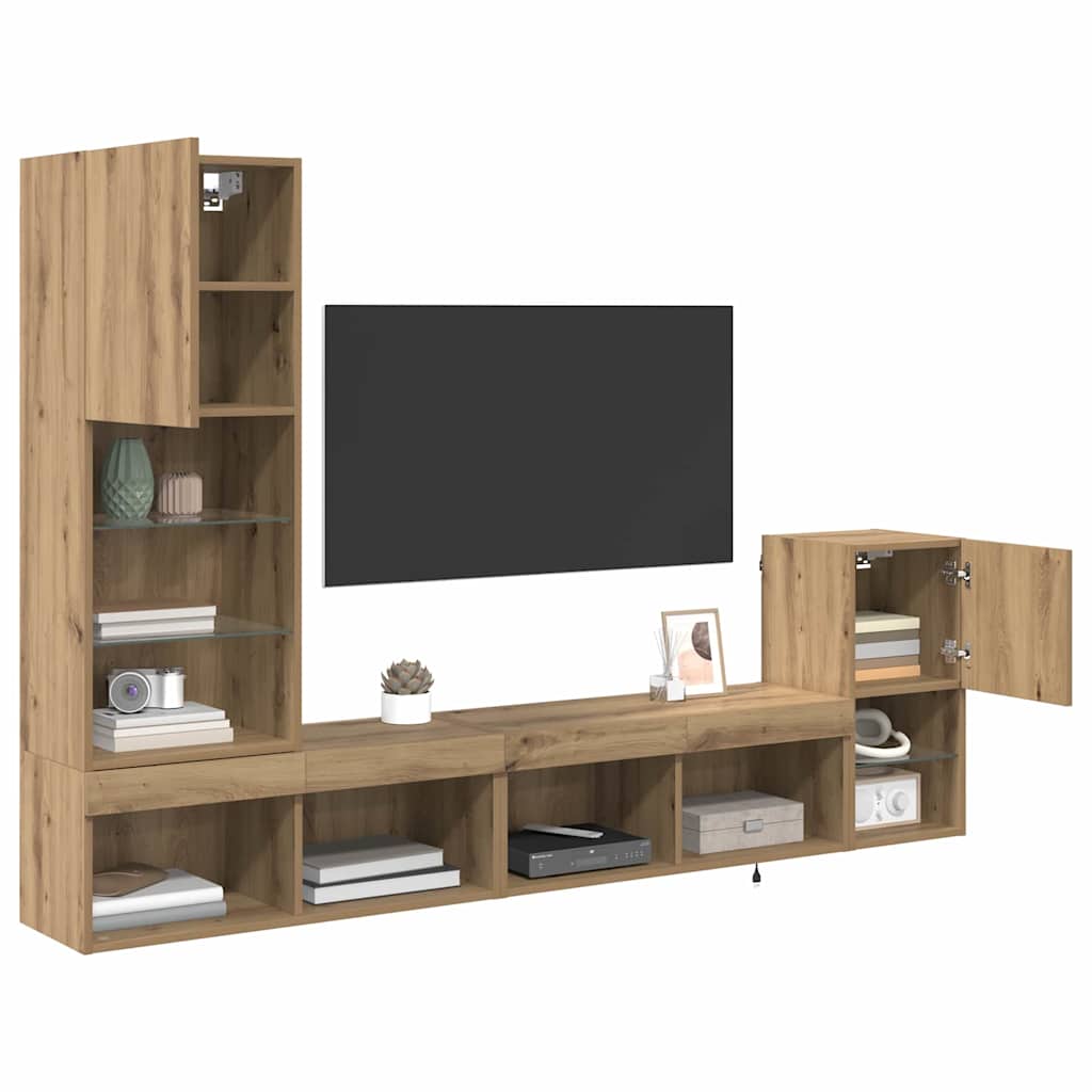 Unità per TV a Muro Rovere artigianale Legno multistrato