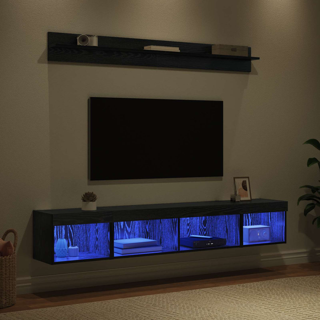 Set di Mobiletto da TV a Parete con led 5 pcs Rovere Nero