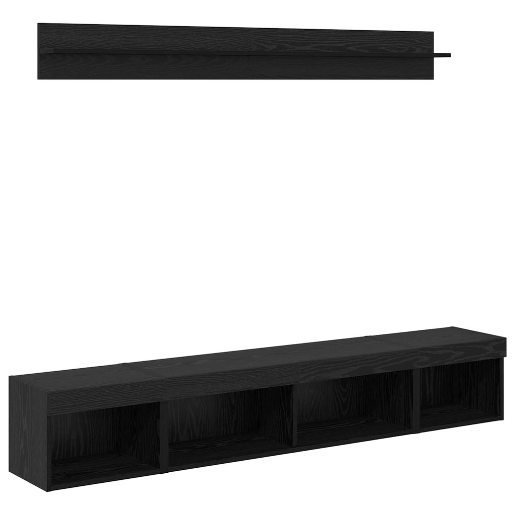 Set di Mobiletto da TV a Parete con led 5 pcs Rovere Nero
