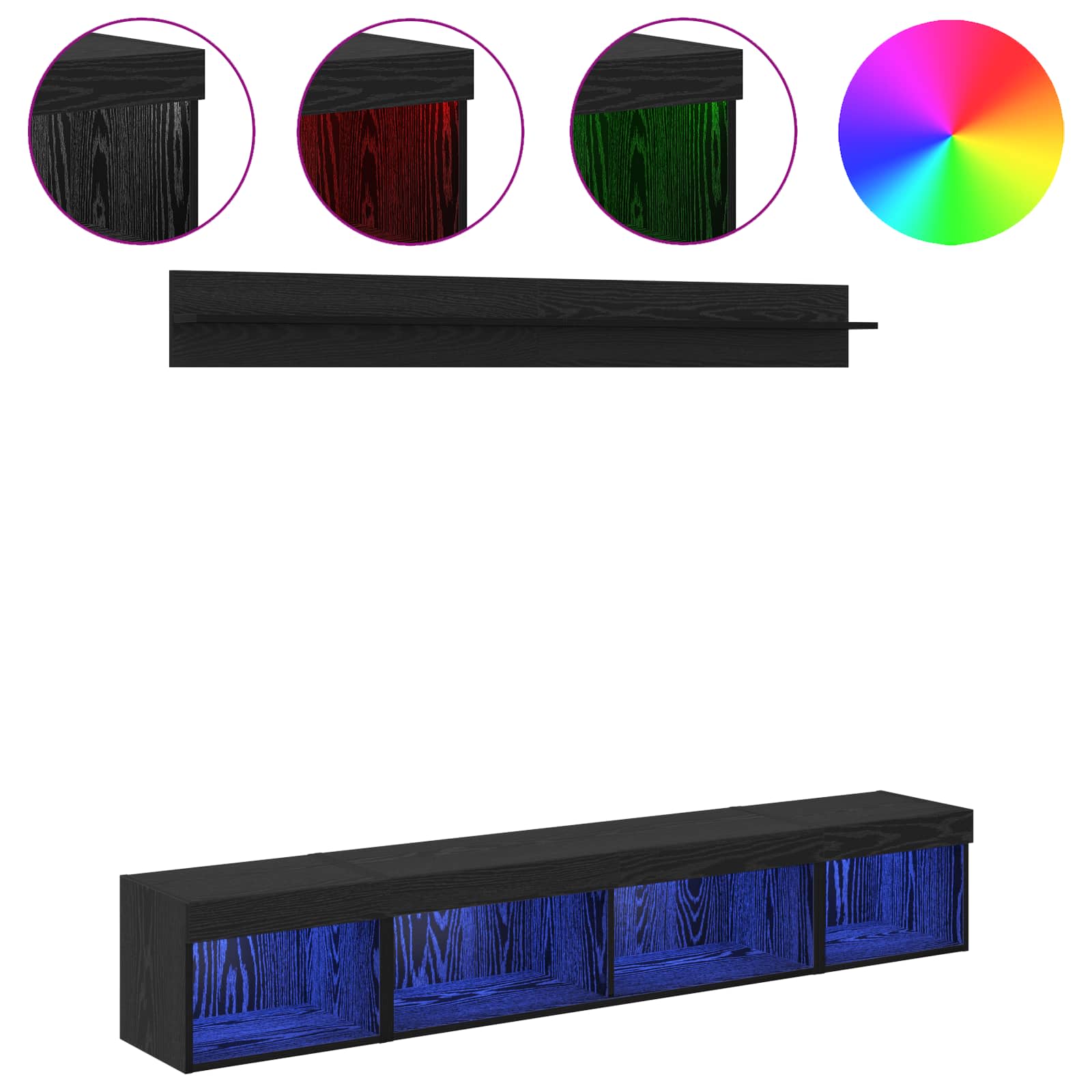 Set di Mobiletto da TV a Parete con led 5 pcs Rovere Nero