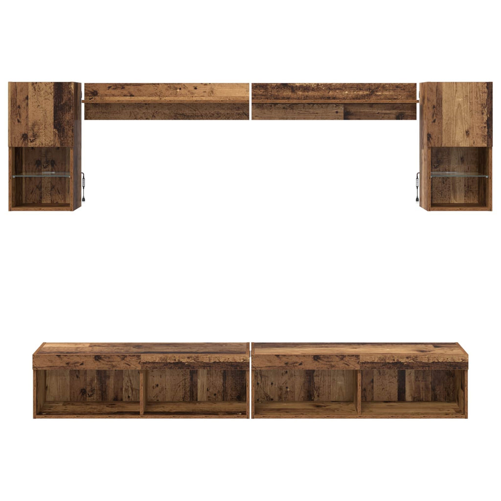 Unità a muro per TV con LED con led 6 pcs Legno vecchio