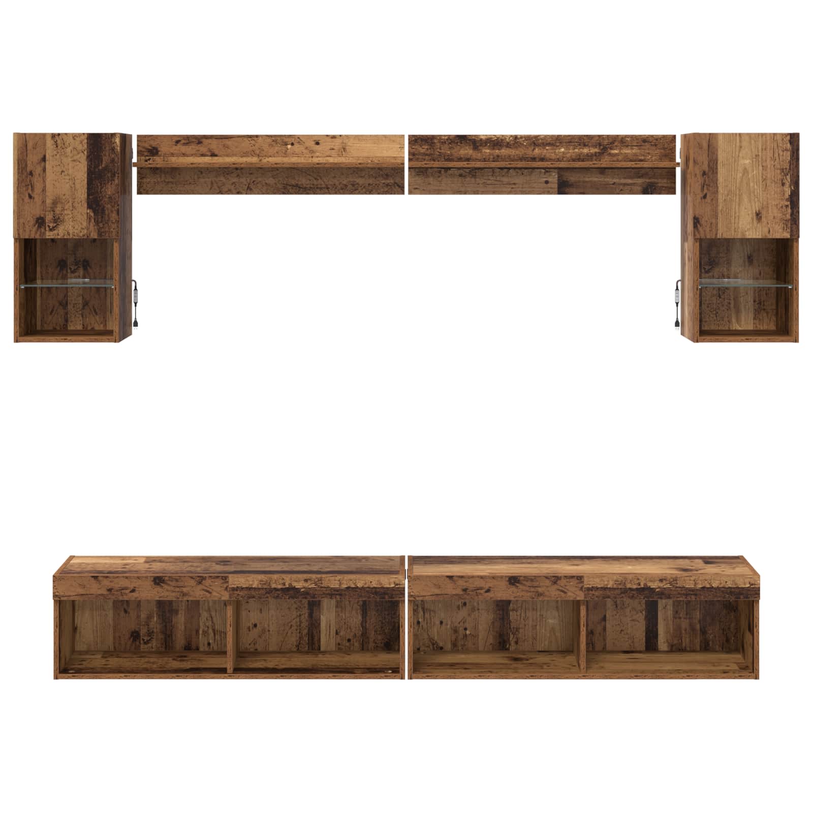 Unità a muro per TV con LED con led 6 pcs Legno vecchio