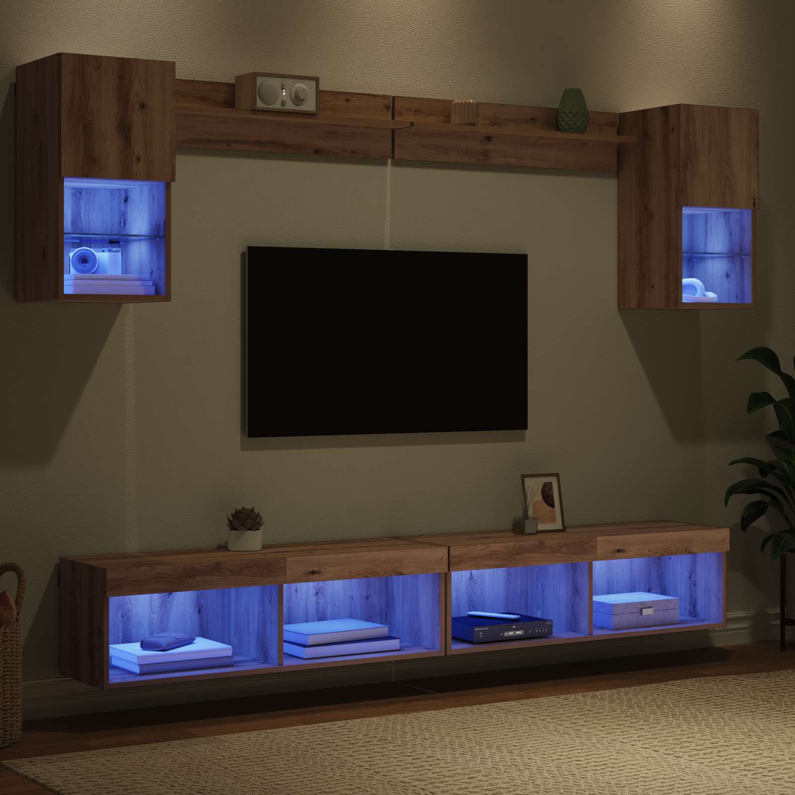 Unità a muro per TV con LED con led 6 pcs Rovere artigianale