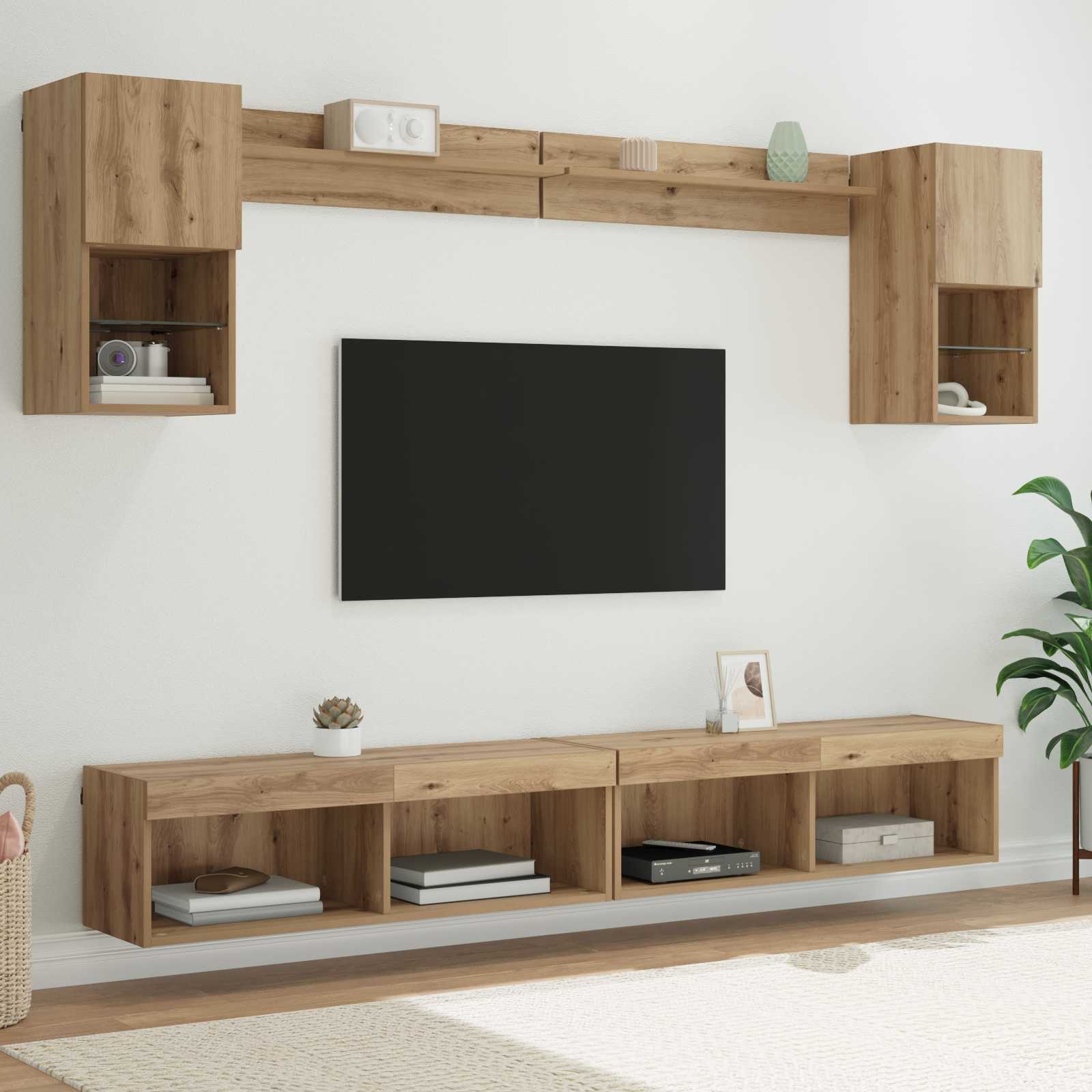 Unità a muro per TV con LED con led 6 pcs Rovere artigianale