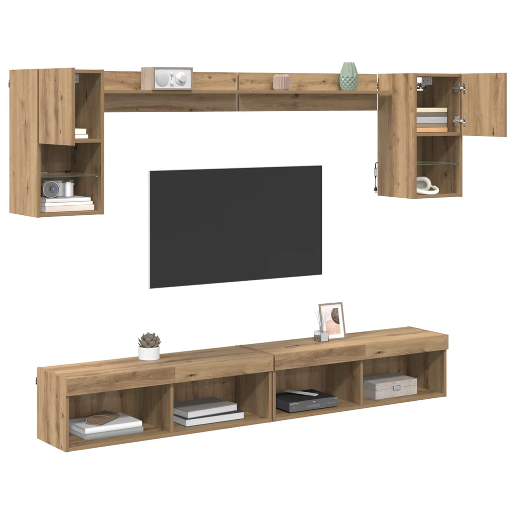 Unità a muro per TV con LED con led 6 pcs Rovere artigianale