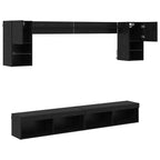 Unità a muro per TV con LED 6 pcs Rovere Nero Legno multistrato