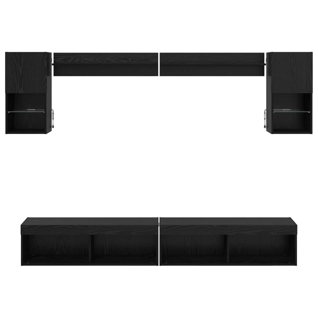 Unità a muro per TV con LED 6 pcs Rovere Nero Legno multistrato