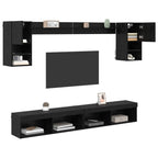 Unità a muro per TV con LED 6 pcs Rovere Nero Legno multistrato