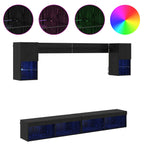 Unità a muro per TV con LED 6 pcs Rovere Nero Legno multistrato
